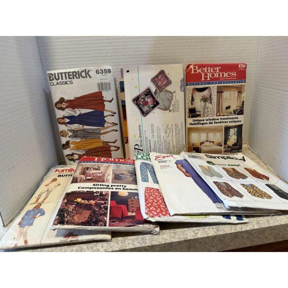 Vintage Sewing Pattern Lot of 8 Mixed Brands Home Dec Vests Scrubs Skirts
